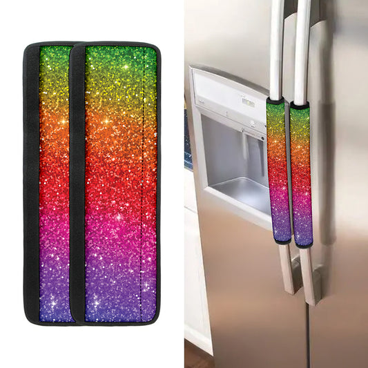 Rainbow (NOT Real) Glitter Artwork Print Refrigerator Handle Covers