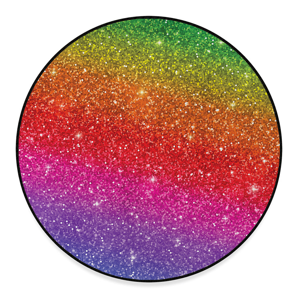 Rainbow (NOT Real) Glitter Artwork Print Round Floor Mat