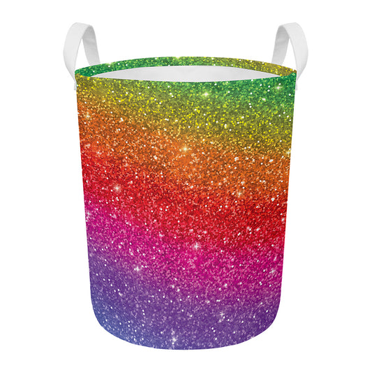 Rainbow (NOT Real) Glitter Artwork Print Round Laundry Basket