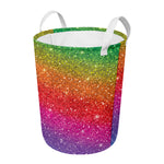 Rainbow (NOT Real) Glitter Artwork Print Round Laundry Basket