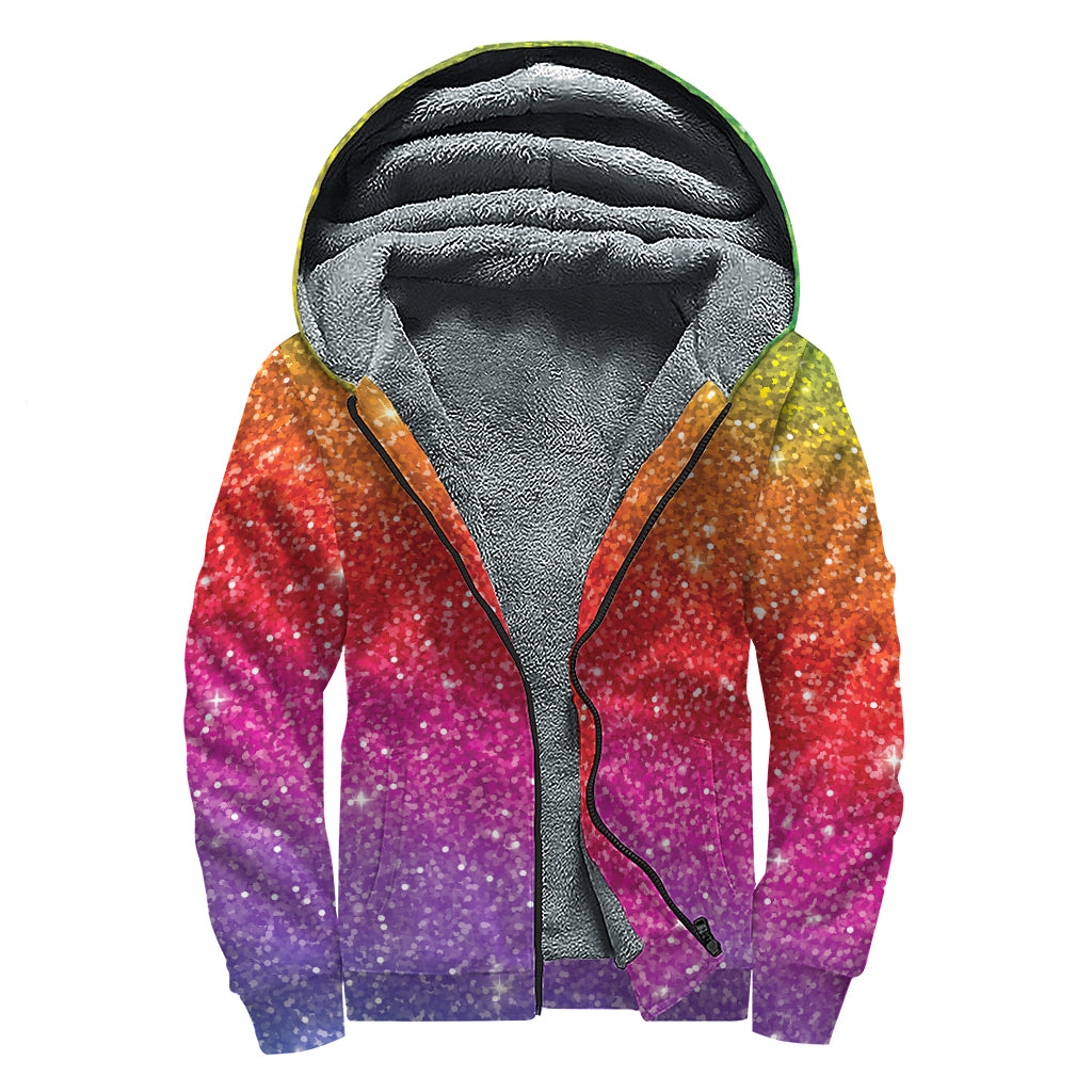 Rainbow (NOT Real) Glitter Artwork Print Sherpa Lined Zip Up Hoodie