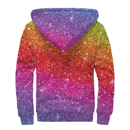 Rainbow (NOT Real) Glitter Artwork Print Sherpa Lined Zip Up Hoodie