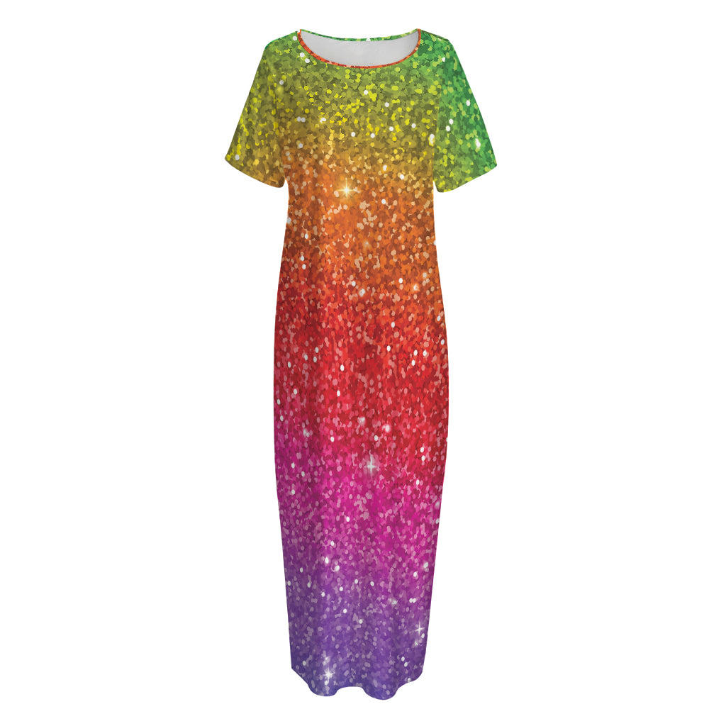 Rainbow (NOT Real) Glitter Artwork Print Short Sleeve Long Nightdress