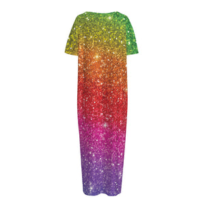 Rainbow (NOT Real) Glitter Artwork Print Short Sleeve Long Nightdress