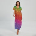 Rainbow (NOT Real) Glitter Artwork Print Short Sleeve Maxi Dress