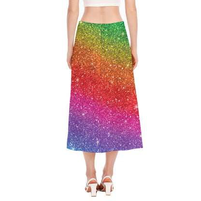Rainbow (NOT Real) Glitter Artwork Print Side Slit Midi Skirt