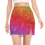 Rainbow (NOT Real) Glitter Artwork Print Side Slit Mini Skirt
