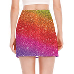 Rainbow (NOT Real) Glitter Artwork Print Side Slit Mini Skirt