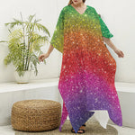 Rainbow (NOT Real) Glitter Artwork Print Silk V-Neck Kaftan Dress
