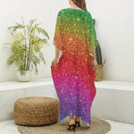 Rainbow (NOT Real) Glitter Artwork Print Silk V-Neck Kaftan Dress