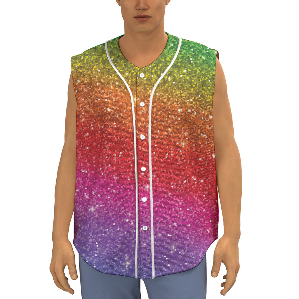 Rainbow (NOT Real) Glitter Artwork Print Sleeveless Baseball Jersey