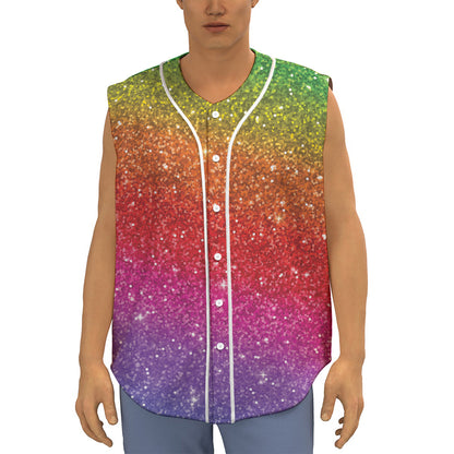 Rainbow (NOT Real) Glitter Artwork Print Sleeveless Baseball Jersey