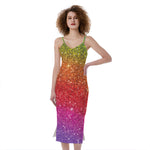 Rainbow (NOT Real) Glitter Artwork Print Slim Fit Midi Cami Dress