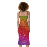 Rainbow (NOT Real) Glitter Artwork Print Slim Fit Midi Cami Dress