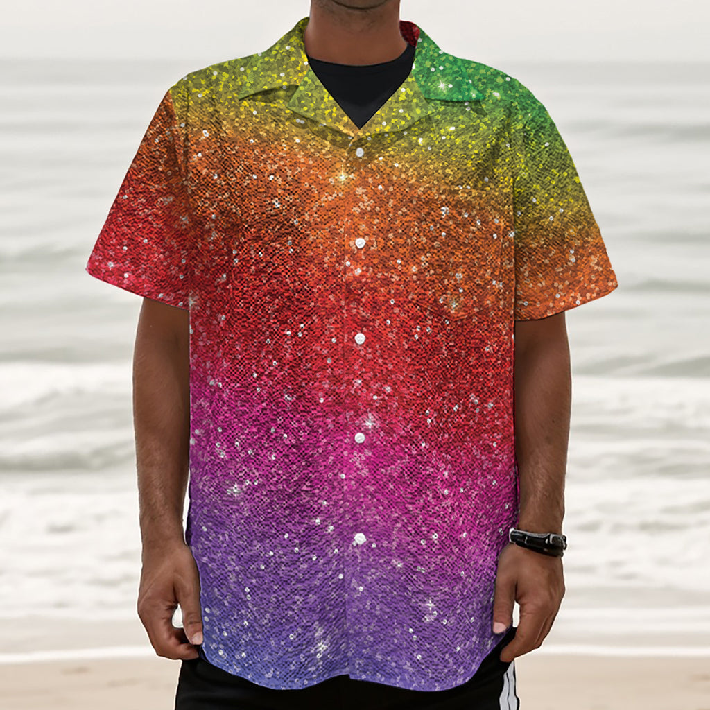 Rainbow (NOT Real) Glitter Artwork Print Textured Short Sleeve Shirt