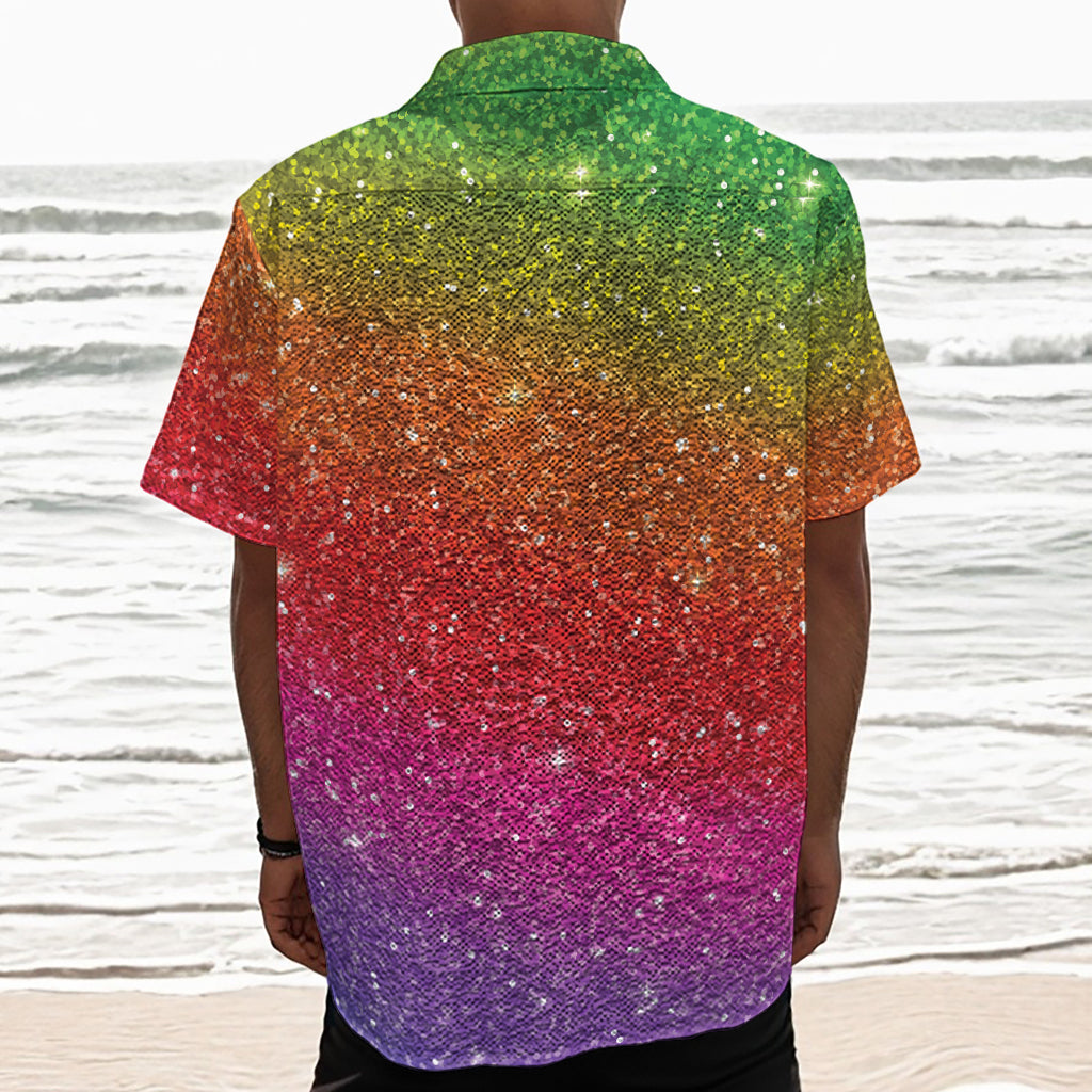 Rainbow (NOT Real) Glitter Artwork Print Textured Short Sleeve Shirt