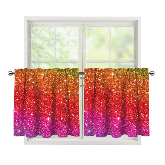 Rainbow (NOT Real) Glitter Artwork Print Tier Curtains