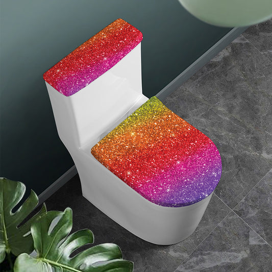 Rainbow (NOT Real) Glitter Artwork Print Toilet Lid And Tank Cover Set