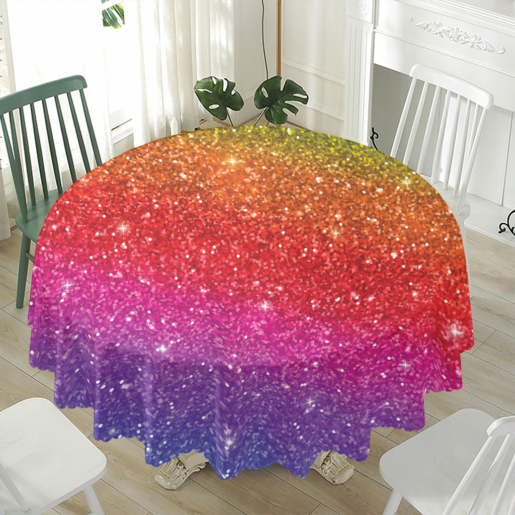 Rainbow (NOT Real) Glitter Artwork Print Waterproof Round Tablecloth