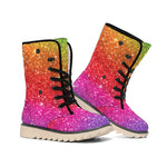 Rainbow (NOT Real) Glitter Artwork Print Winter Boots