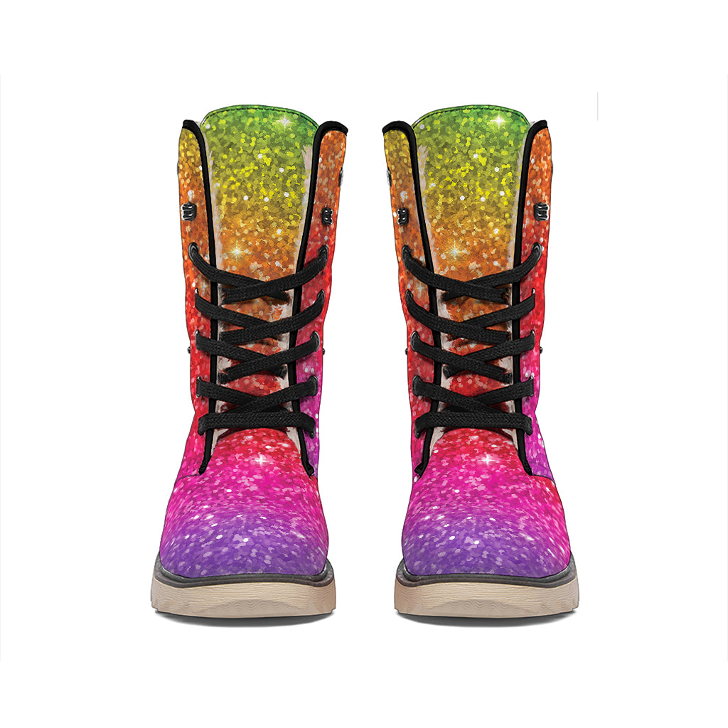 Rainbow (NOT Real) Glitter Artwork Print Winter Boots
