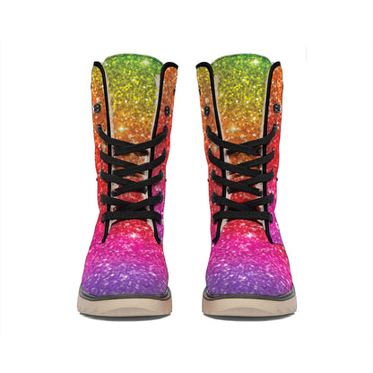 Rainbow (NOT Real) Glitter Artwork Print Winter Boots