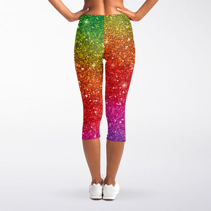 Rainbow (NOT Real) Glitter Artwork Print Women's Capri Leggings