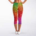 Rainbow (NOT Real) Glitter Artwork Print Women's Capri Leggings