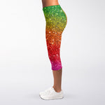 Rainbow (NOT Real) Glitter Artwork Print Women's Capri Leggings