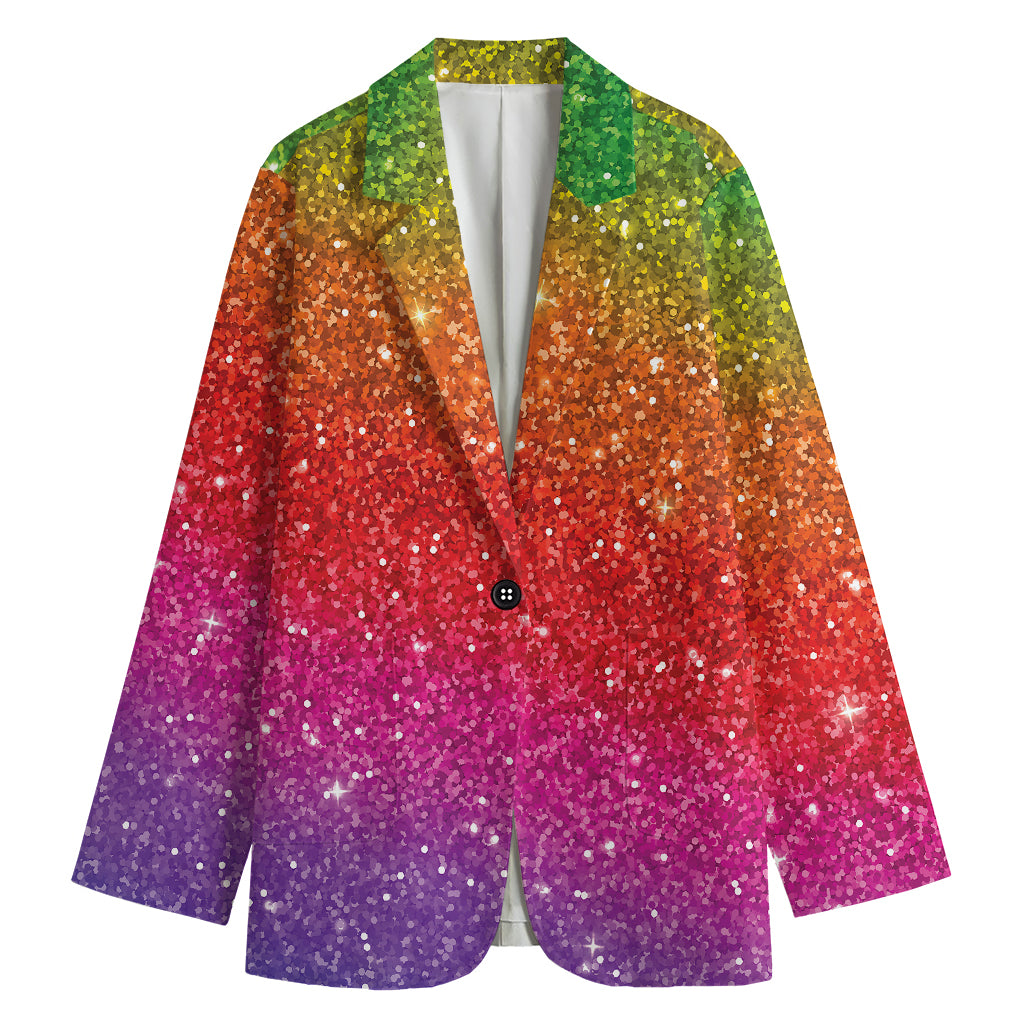Rainbow (NOT Real) Glitter Artwork Print Women's Cotton Blazer