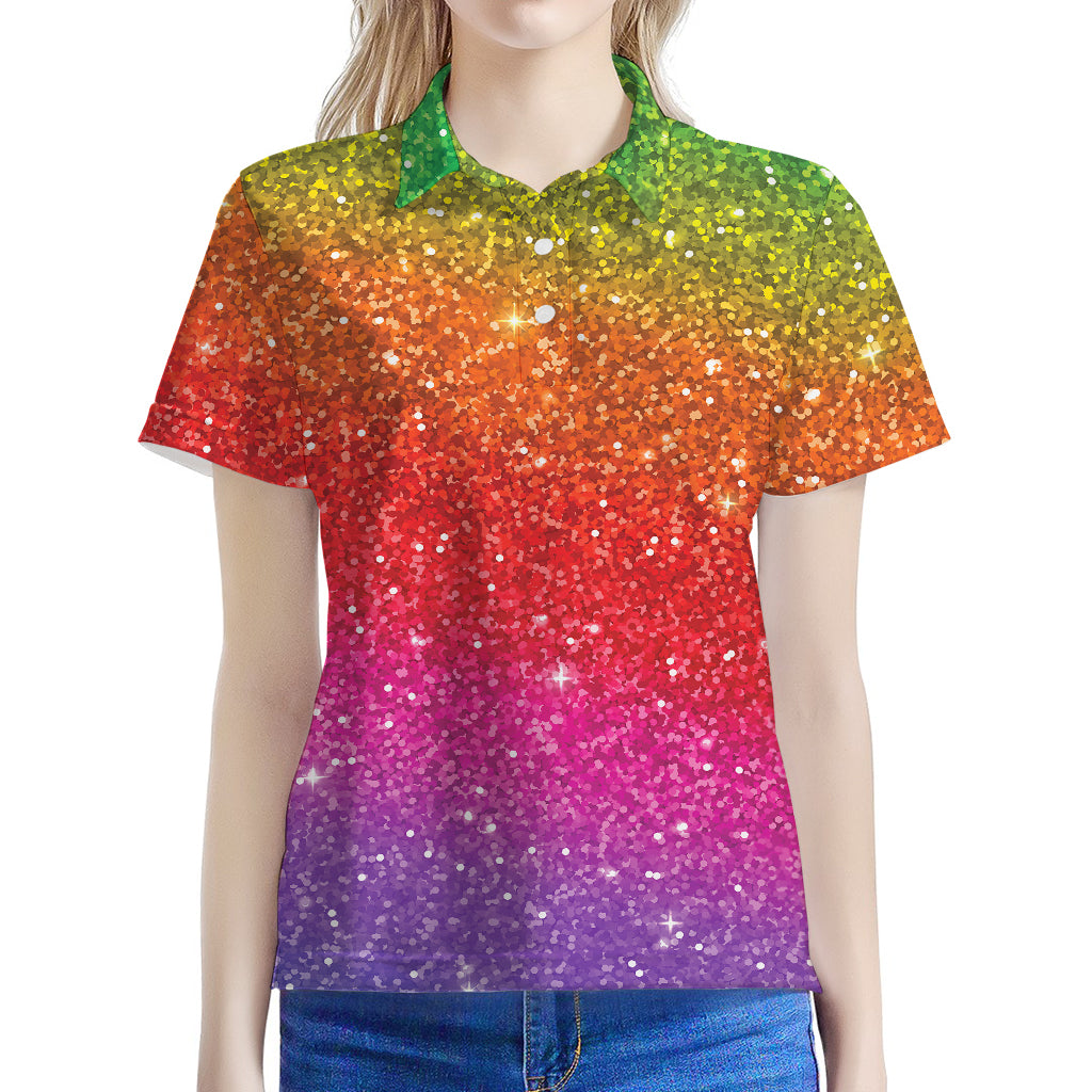 Rainbow (NOT Real) Glitter Artwork Print Women's Polo Shirt