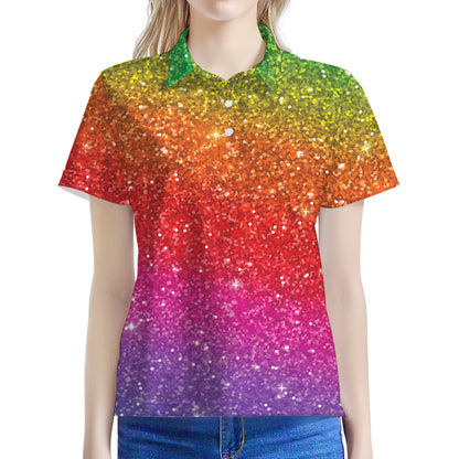 Rainbow (NOT Real) Glitter Artwork Print Women's Polo Shirt