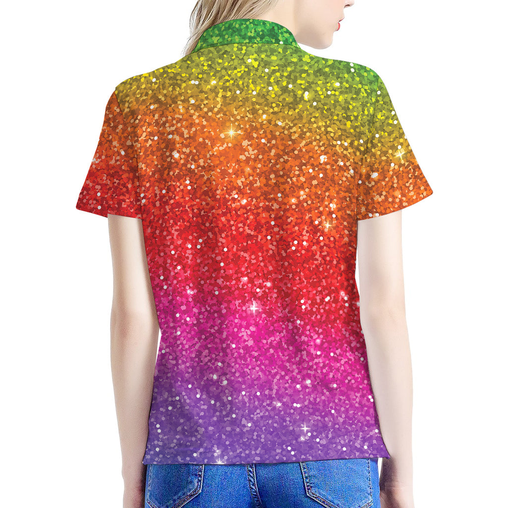 Rainbow (NOT Real) Glitter Artwork Print Women's Polo Shirt