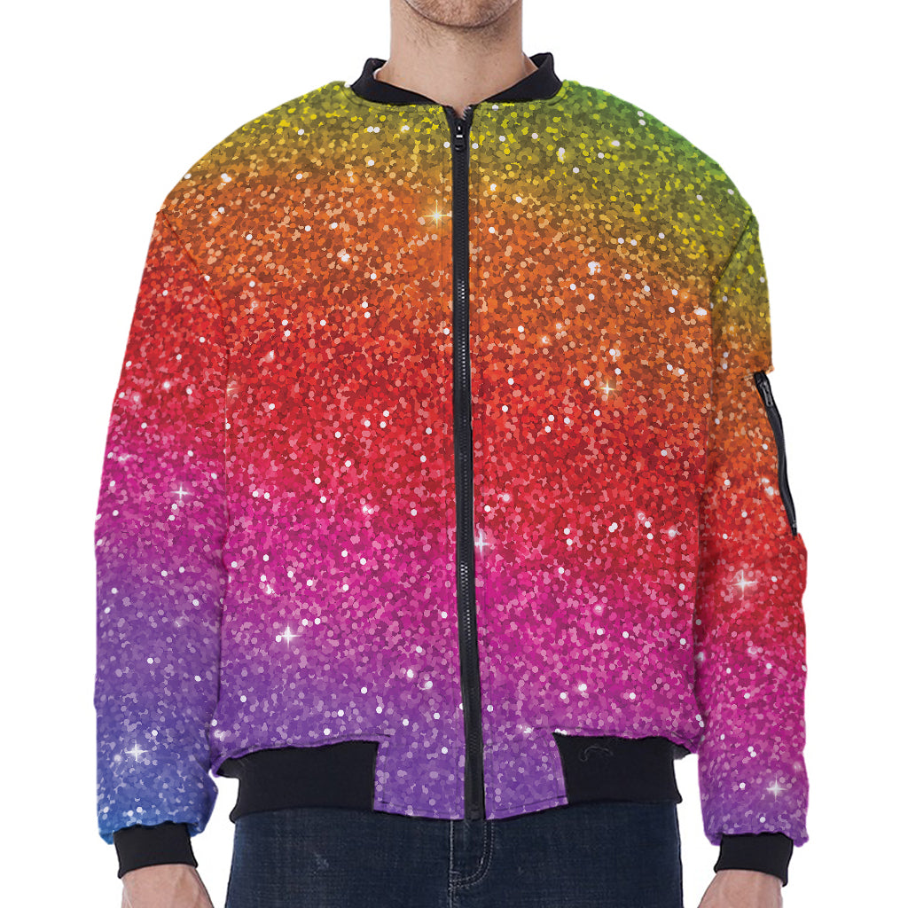 Rainbow (NOT Real) Glitter Artwork Print Zip Sleeve Bomber Jacket