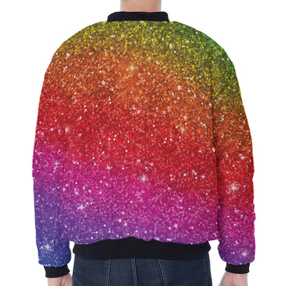 Rainbow (NOT Real) Glitter Artwork Print Zip Sleeve Bomber Jacket