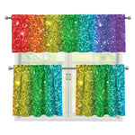 Rainbow (NOT Real) Glitter Print 3 Piece Kitchen Curtains