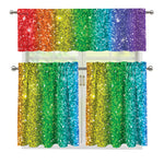 Rainbow (NOT Real) Glitter Print 3 Piece Kitchen Curtains