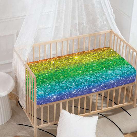 Rainbow (NOT Real) Glitter Print Baby Crib Sheet