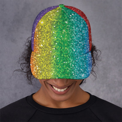 Rainbow (NOT Real) Glitter Print Baseball Cap