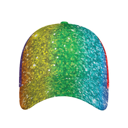Rainbow (NOT Real) Glitter Print Baseball Cap