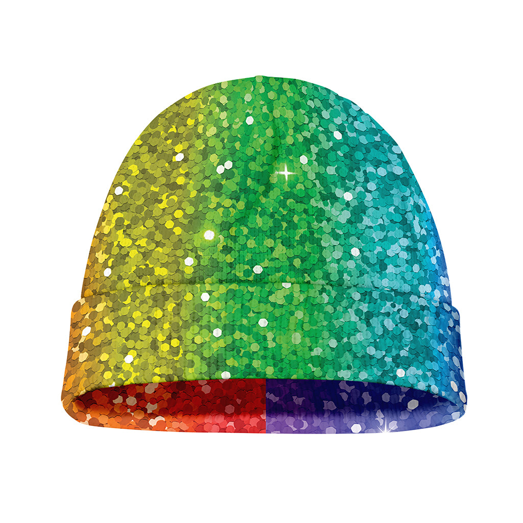 Rainbow (NOT Real) Glitter Print Beanie