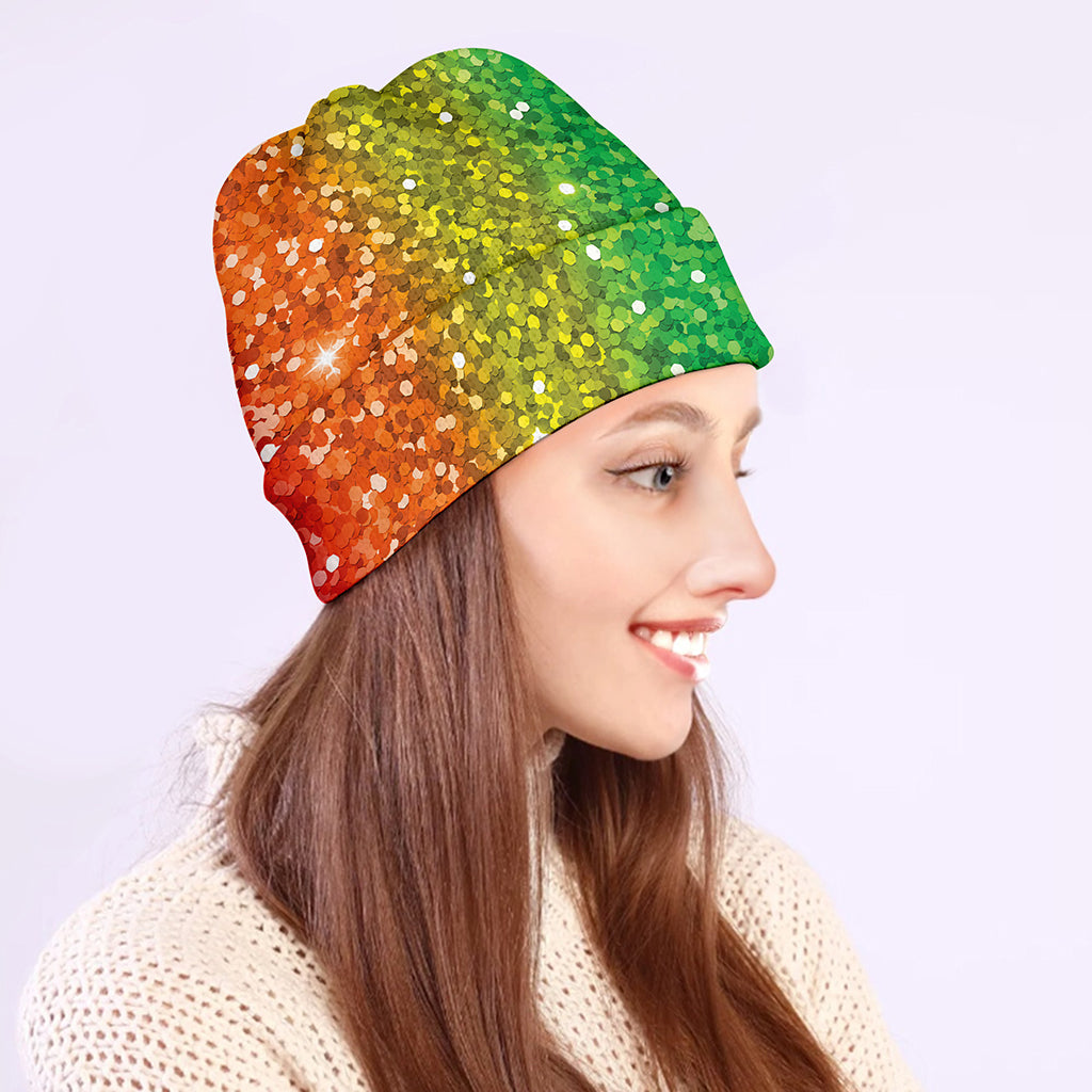 Rainbow (NOT Real) Glitter Print Beanie