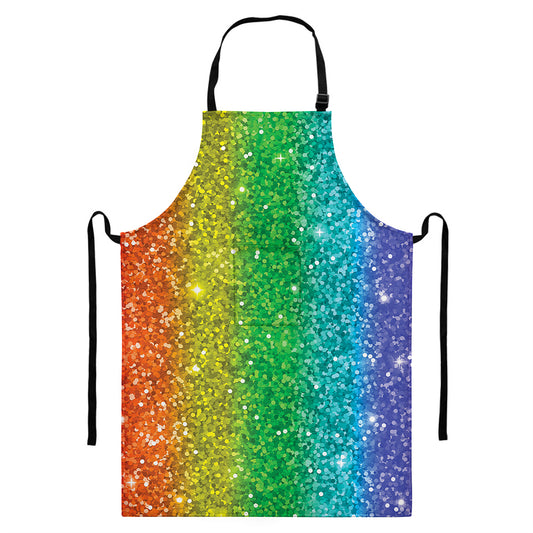 Rainbow (NOT Real) Glitter Print Bib Apron With Pocket