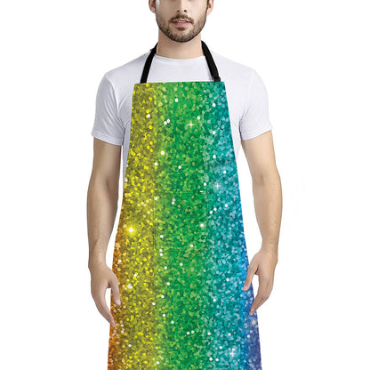 Rainbow (NOT Real) Glitter Print Bib Apron With Pocket