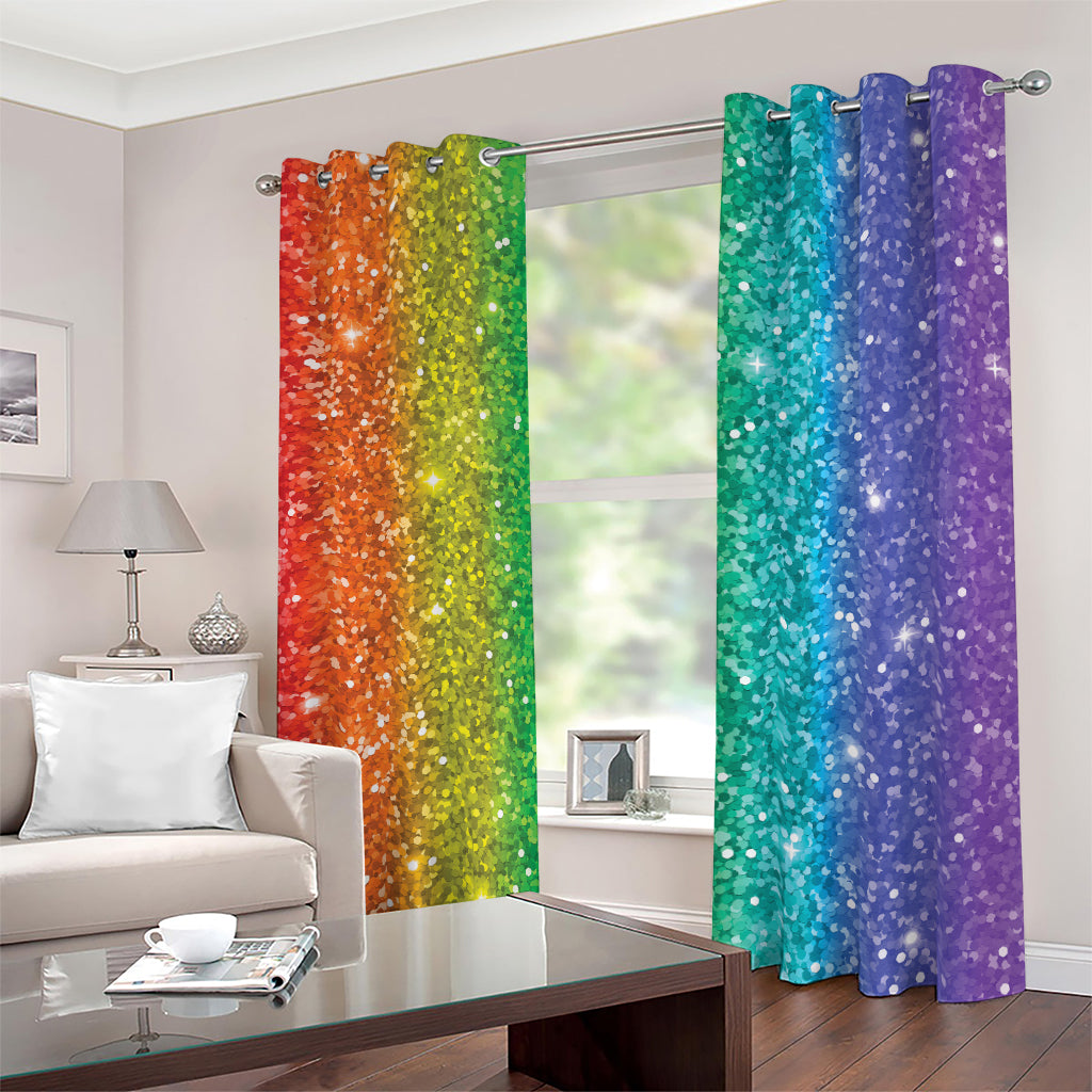 Rainbow (NOT Real) Glitter Print Blackout Grommet Curtains