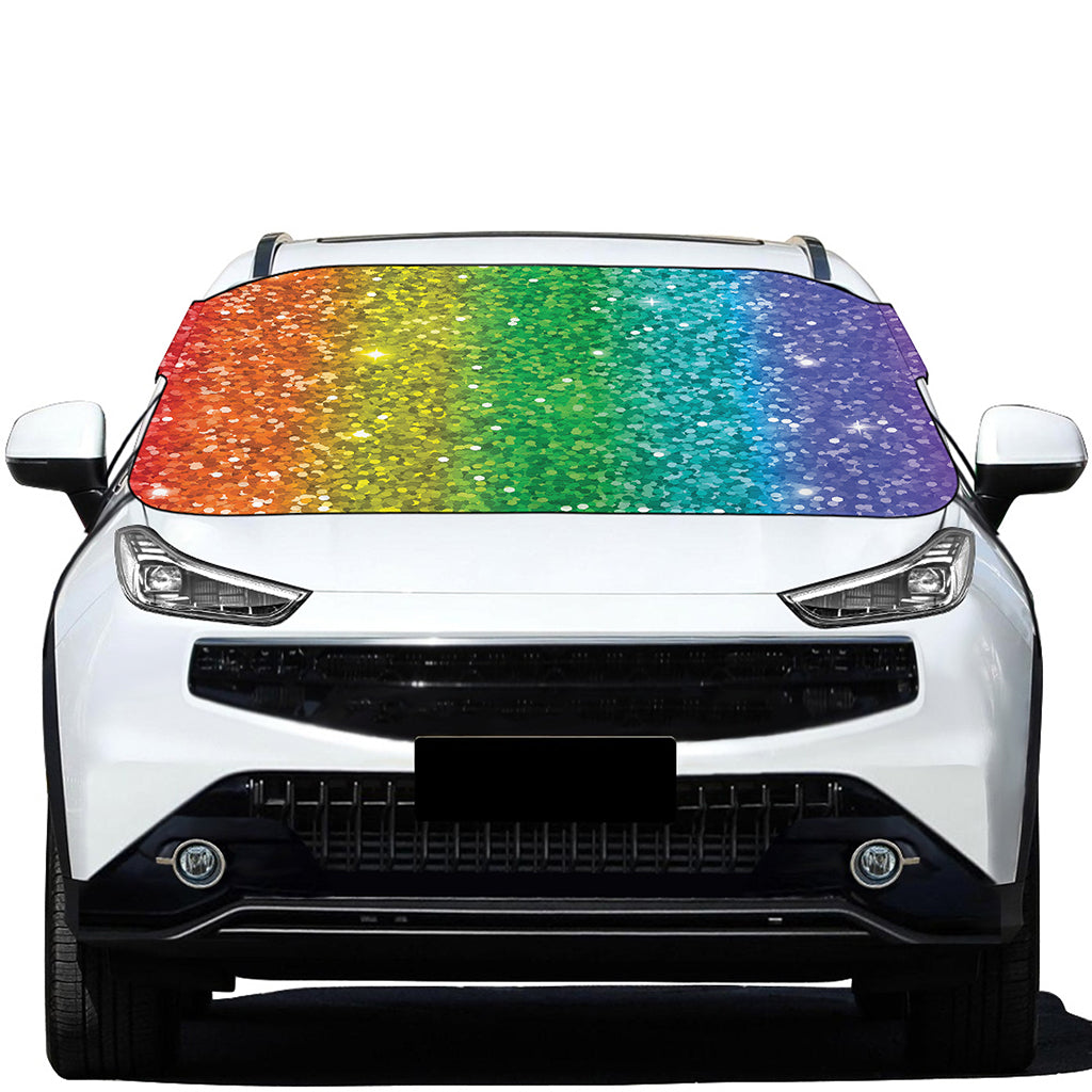 Rainbow (NOT Real) Glitter Print Car Windshield Snow Cover