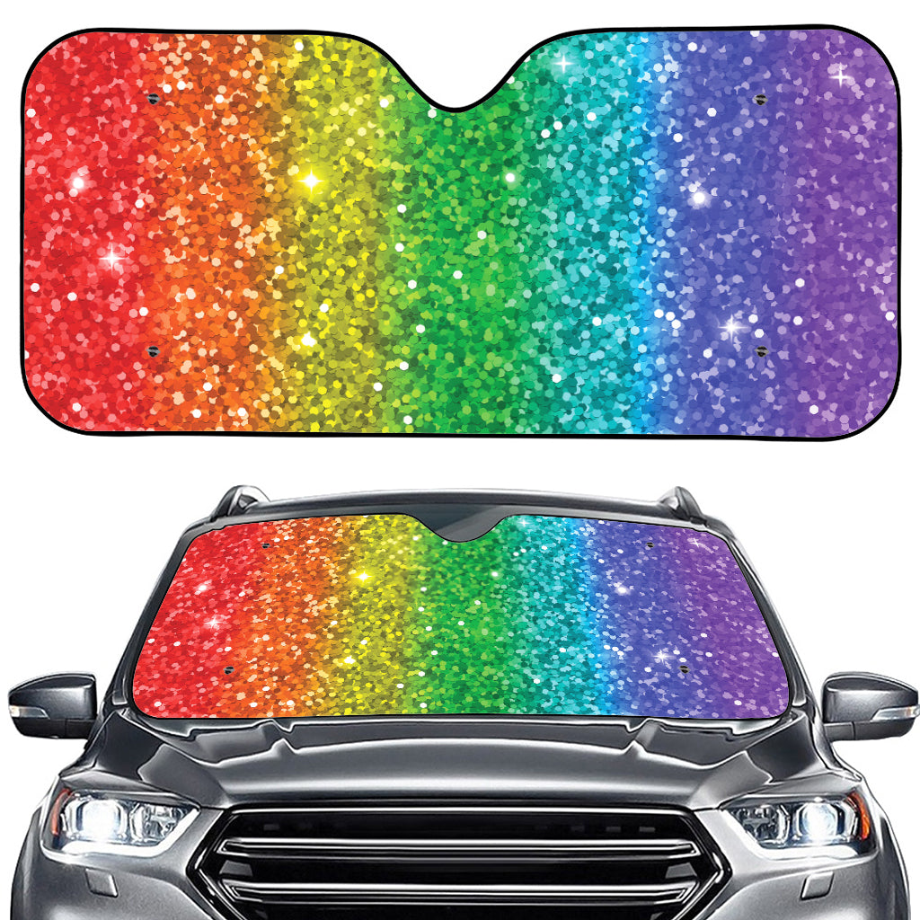 Rainbow (NOT Real) Glitter Print Car Windshield Sun Shade