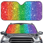 Rainbow (NOT Real) Glitter Print Car Windshield Sun Shade