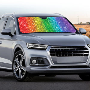 Rainbow (NOT Real) Glitter Print Car Windshield Sun Shade