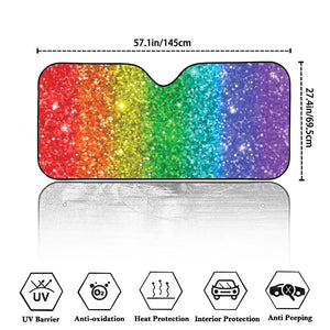 Rainbow (NOT Real) Glitter Print Car Windshield Sun Shade